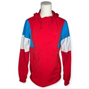 Zine Colorblock Anorak Pullover Jacket Red Blue White Hooded Size Small